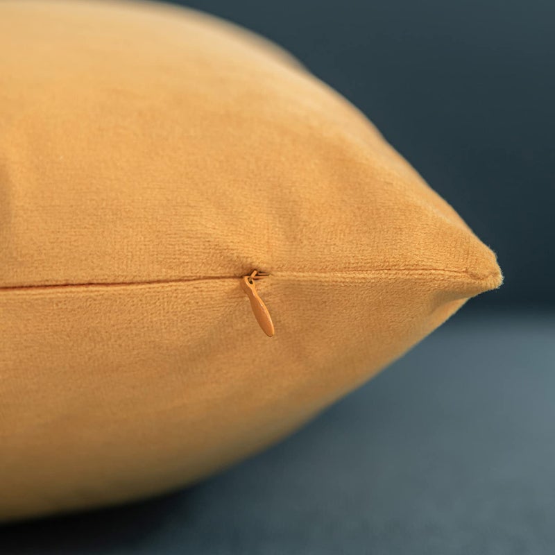 DEZENE Lumbar Pillow Covers 12x20 Mustard Yellow: Pack of 2 Cozy Soft Velvet Rectangular Modern Luxury Decorative Throw Pillow Cases for Sofa Couch Living Room Bed Home Decor - Image 2